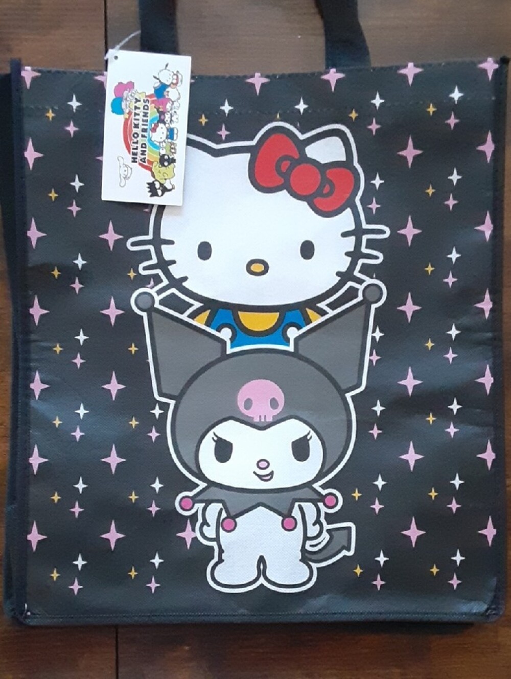 Sanrio Black Tote with Hello Kitty & Kuromi Cartoon Print
